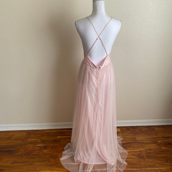 Agaci Dress Gown NEW + TAGS Tulle Mesh Blush Pink - Picture 9 of 13